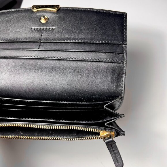 BURBERRY Black Grainy Leather Continental Wallet + Box+ Dust bag - Picture 11 of 12
